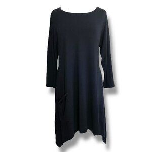 Cut Loose Womens Tunic Top Sz Large Black Lagenlook Sharkbite Hem Stretch Shirt